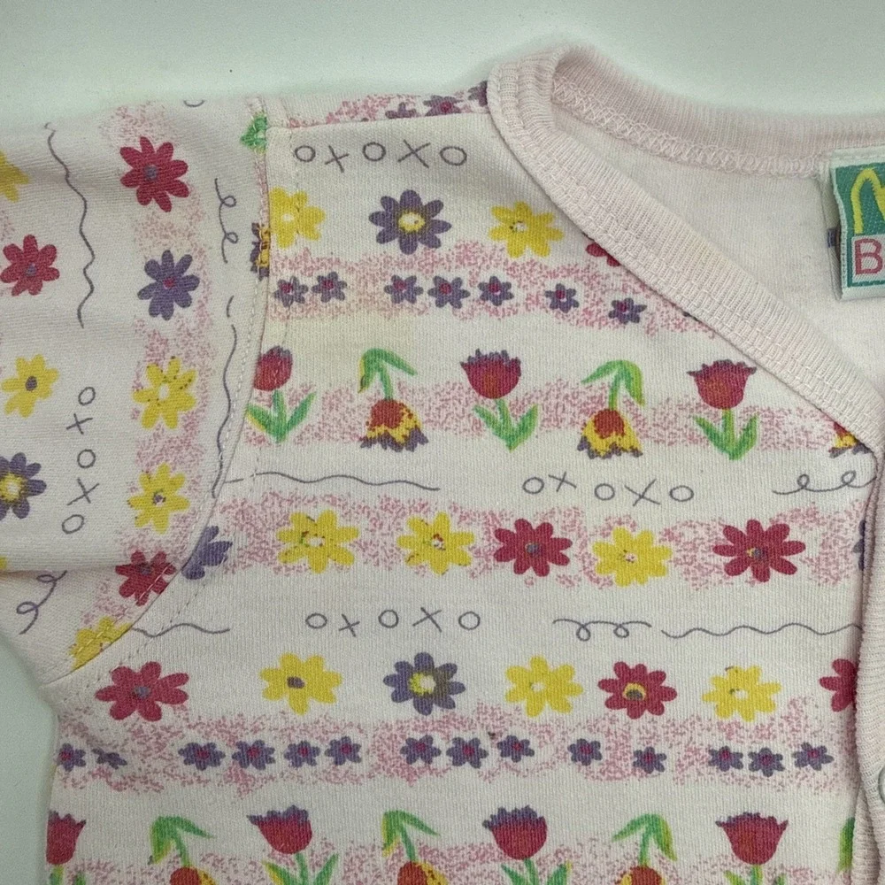 Vintage McBaby Girls Pink Bodysuit Snap Front Flowers & Tulips XOXO 3-6 Months